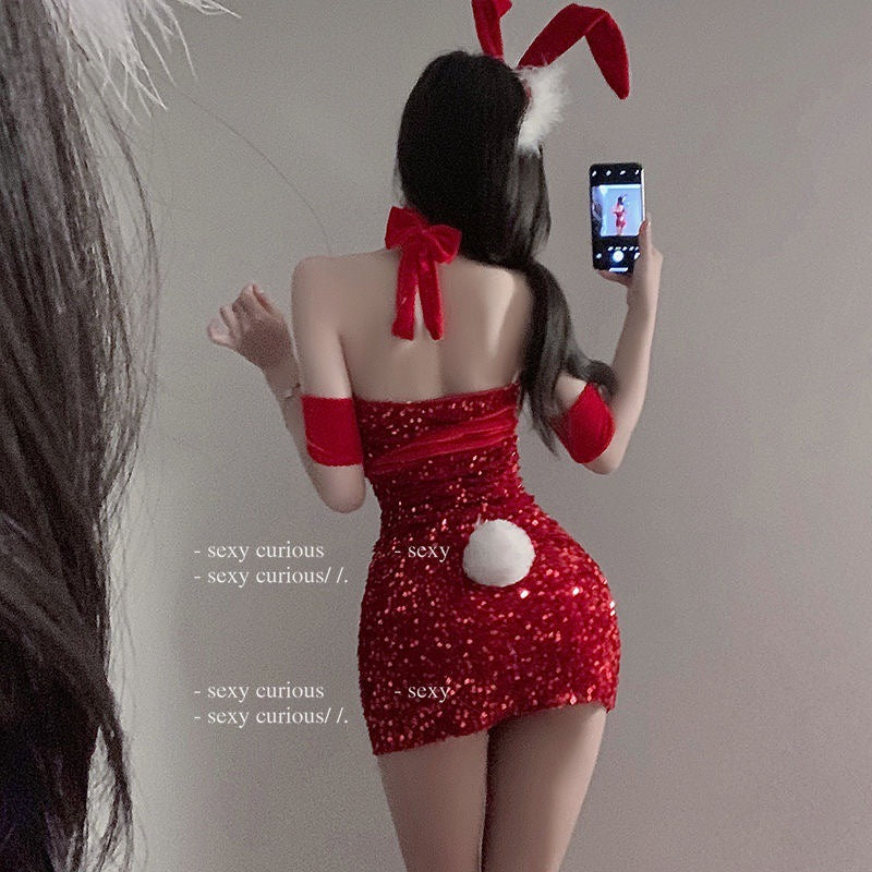 New Year Furry Transparent Yarn Lingerie Suit – Sexy Sheer Furry Outfit for Women